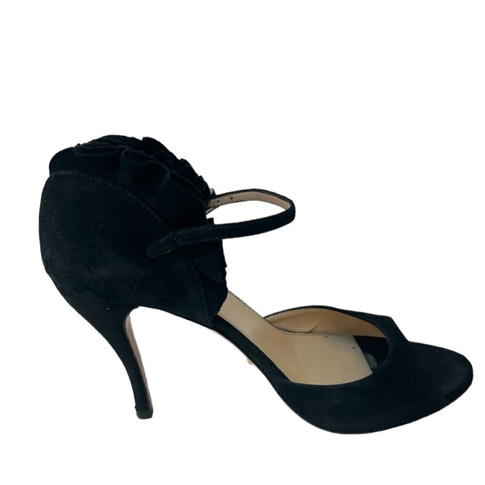 PRADA Open Toe Ruffle Suede Strap Ankle Heel Sandals Women's Size 7 Prom Formal - Picture 3 of 16
